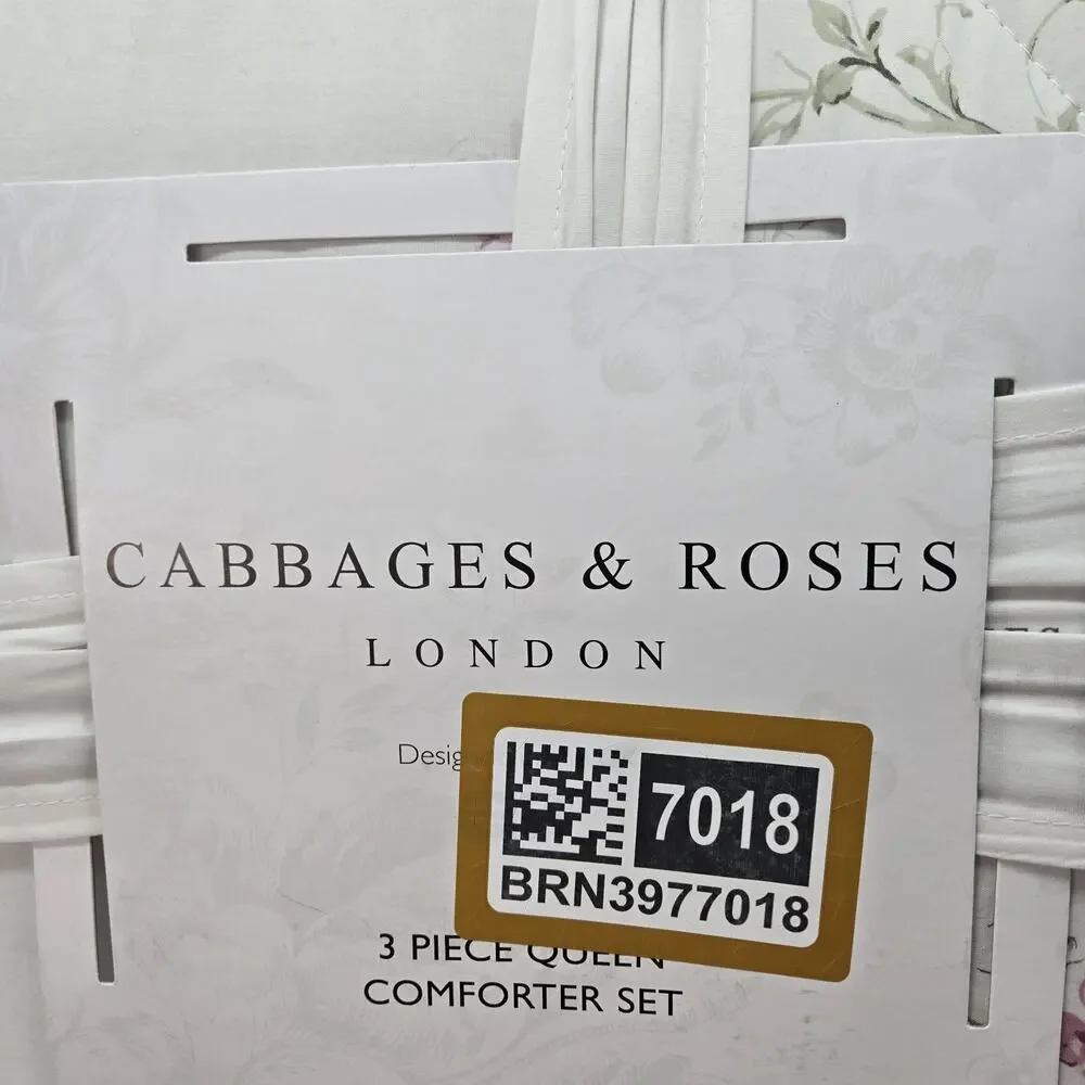 NEW Cabbages & Roses Constance Purple Pink Queen Comforter 3pc Set Cottage PEONY